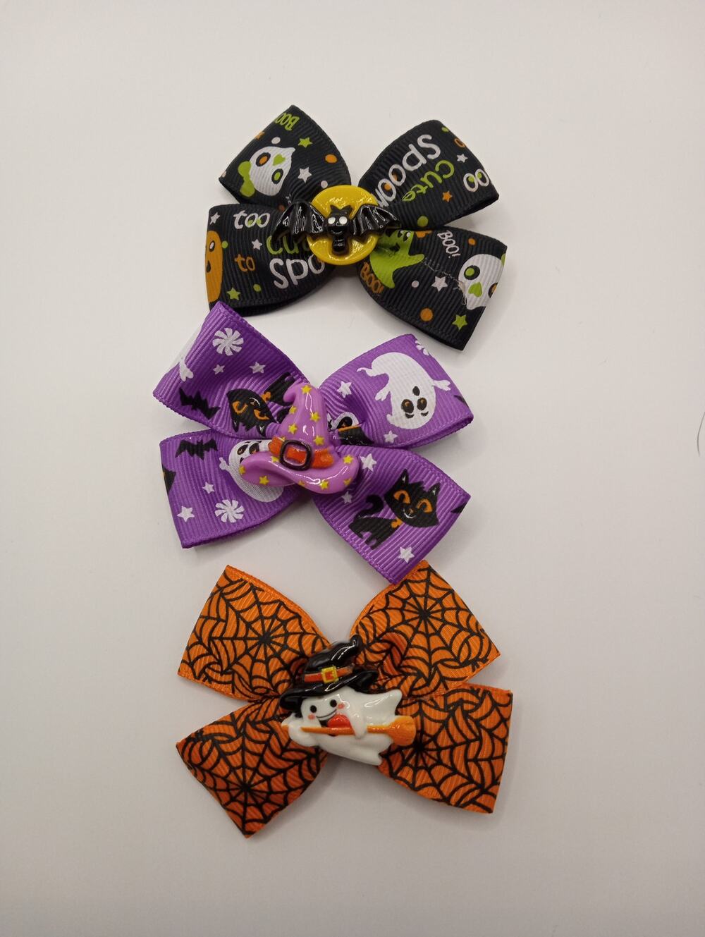 SET OF 3 HALLOWEEN HAIR BOWS GHOST BAT WITCHES HAT CUTE 1047-1053